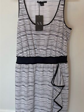 A/X Armani Exchange Black & White Striped Sleeveless Midi Dress